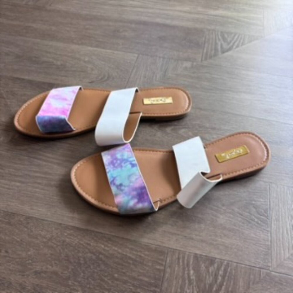 NWT Qupid Athena Sandals- Pink Tie Dye - Picture 3 of 7